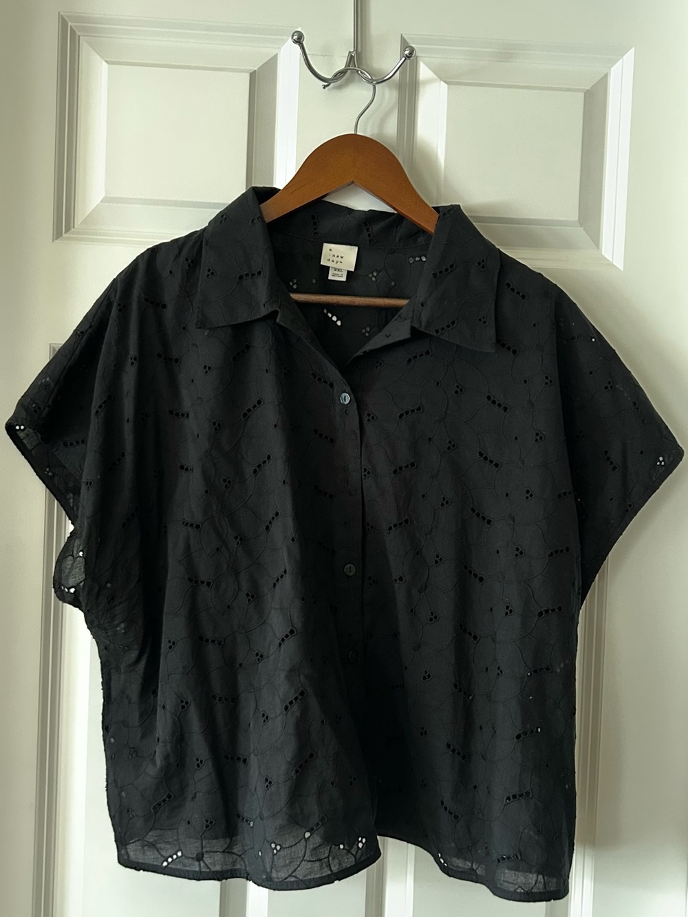 a new day Black Eyelet Button-Down Shirt
